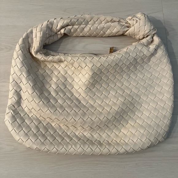 Harper Woven Faux Leather Handbag - Ivory - Picture 1 of 8